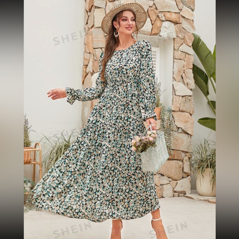 SHEIN Long Sleeve Floral Dress